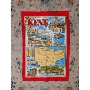 Vintage Linen Souvenir Tea‎ Towel - Kent County
